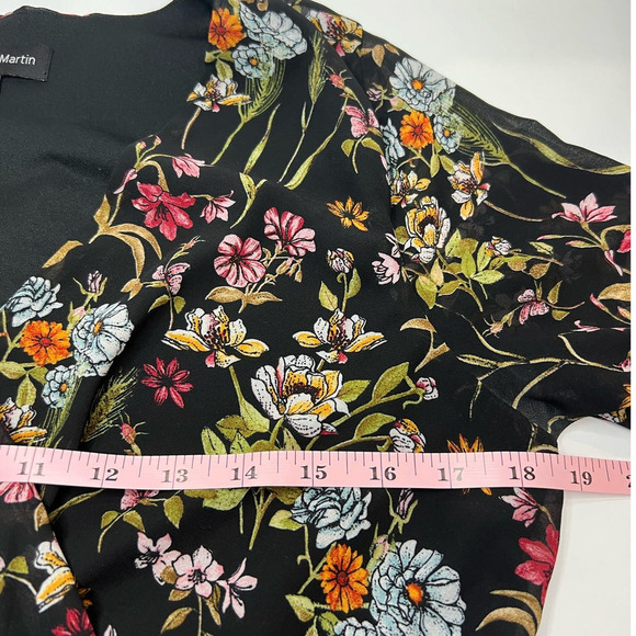 Jonathan Martin Black Floral V Neck Ruffle High/Low Maxi Dress Whimsy Fairy L - Picture 7 of 10